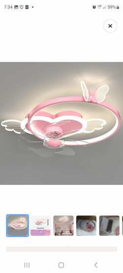 Butterfly Ceiling Fan with Light Pink Ceiling Fan with Light for Girls Room Heart Shape Dimmable LED Fan Light with Remote Control Kids Bedroom Ceilin