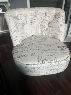 Modern French Script Swivel Accent Chair – Tufted Slipper Chair