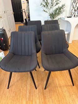 Set of 6 Modern Black Fabric Dining Chairs