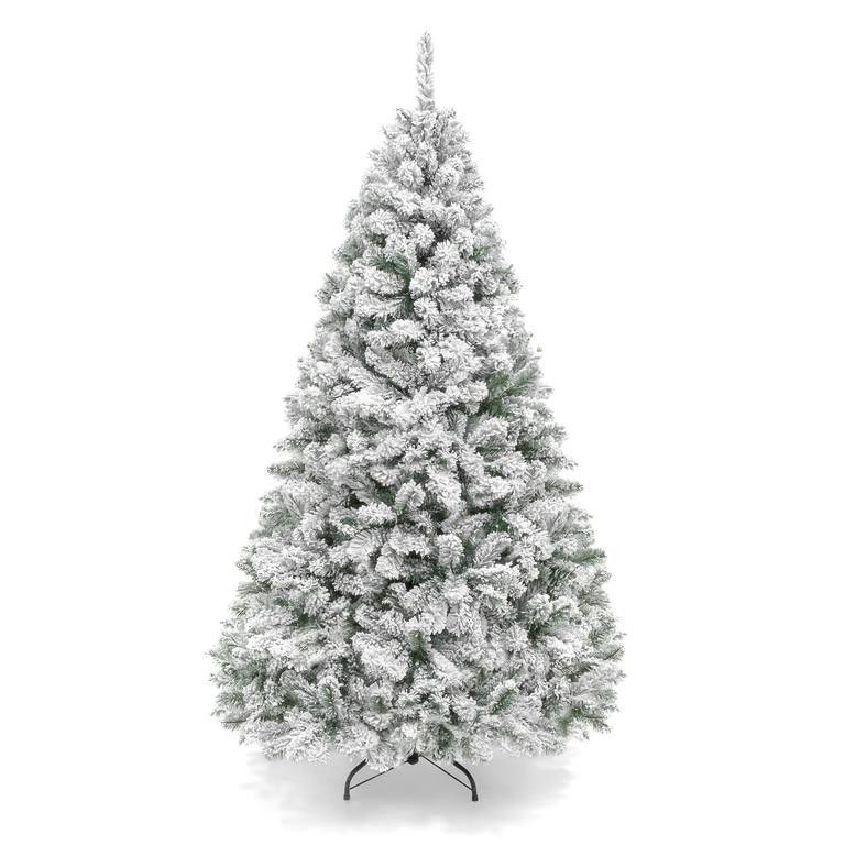 Snow Flocked Hinged Artificial Pine Christmas Tree w/ Metal Stand