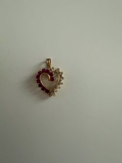 14K Yellow Gold Ruby and Diamond Cluster Pendant