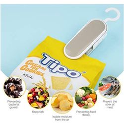 Bag Sealer, Food Sealer for Food 2 In1 Mini and Cutter Portable Handheld Heat Vacuum Sealer with Detachable Hook for Snack Plastic Bag Food

