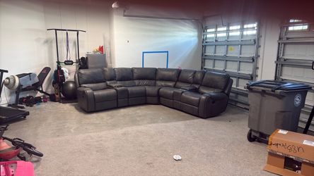 Dark Gray Leather Reclining Sectional Sofa with rocking chairs