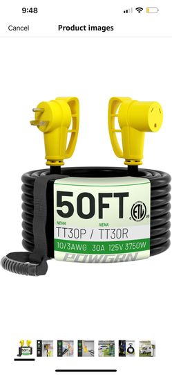 50ft extension 3 pron & adaptor from 3 prom to 4 prom