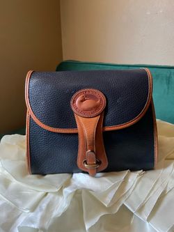 VTG Dooney & Bourke Essex Navy Blue AWL Pebbled Leather Satchel Shoulder Bag🎀