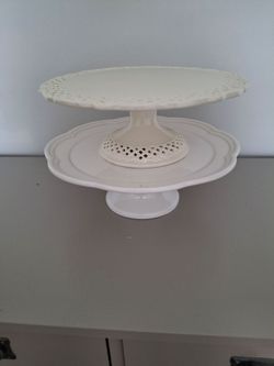 White Ceramic Pedestal Cake Stands Set of 2
