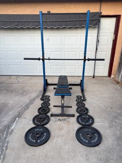 Olympic Weights, 7-ft Olympic Bar, Bench, Squat Rack