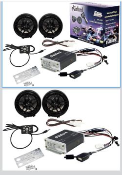 Black All-Terrain, Weatherproof Speaker and Amplifier Sound System, Two 3 Inch Speakers, Compact Amplifier, Volume Control, Ideal for Motorcycles/ATV