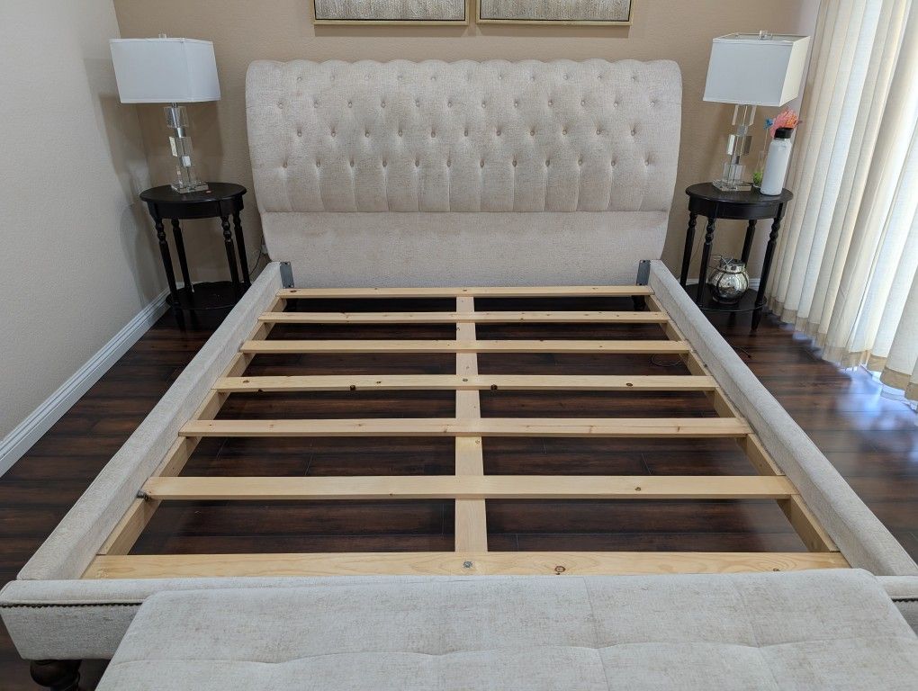 Cal King Tufted Bed And Storage Ottoman For Sale