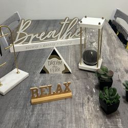 Home Decor Bundle - Signs, Hourglass And Artificial Succulents