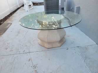 Round Glass Top Dining Table Stone Pedestal Base