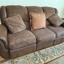 Brown Fabric & Faux Leather Sofa – 88” Comfortable & Clean