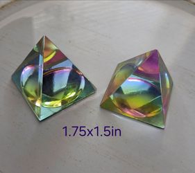 Pair of Rainbow Prism Pyramids – Iridescent Glass Decor – 1.75" x 1.5"
