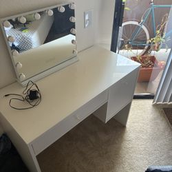 White Vanity With Detached Bluetooth Mirror