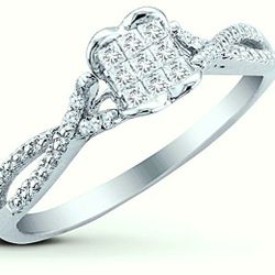 9.25 Sterling Sliver Princess Cut Diamond Ring (Or Trade)