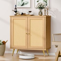 New Sideboard Buffet Storage Cabinet,Kitchen Storage Cabinet with 2 Rattan Decorated Doors, Accent Cabinet Sideboard Cabinet for Dining Room, Living R