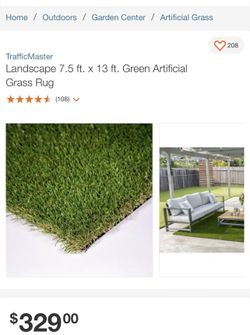 Green Artificial Grass Rug 7.5ft X 13ft