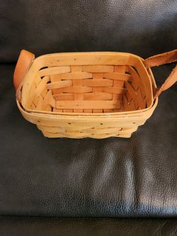 Honey Brown 4X7" Longaberger Signed Basket w Leather Handles