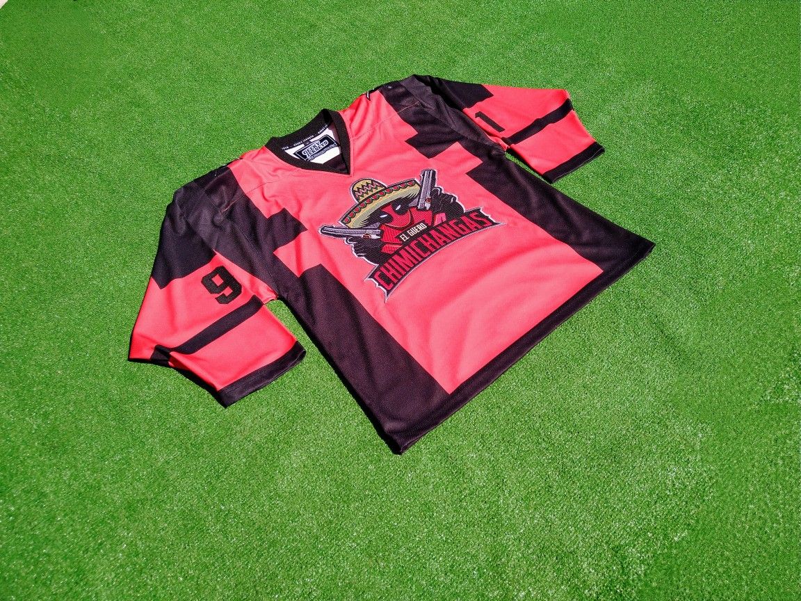 Deadpool Wade Wilson #91 Chimicangas El Guero Fan Humor Hockey Jersey New Adult Medium.
