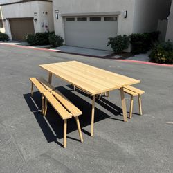 8’ WOOD DINING TABLE + 4 BENCHES