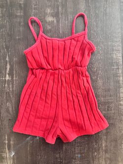 Red Ribbed Baby Spaghetti Strap Romper