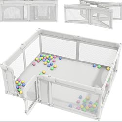 Large Foldable Playpen for Baby and Toddler with Mat Gate Zipper, Outdoor Indoor Extra Big Collapsible Kid Infant Area Outside Activity Play Pin Pen Y