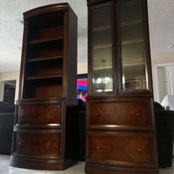 BOMBAY Vintage Solid-Wood Bookshelves With Filing Cabinets & Glass Doors- Good Condition