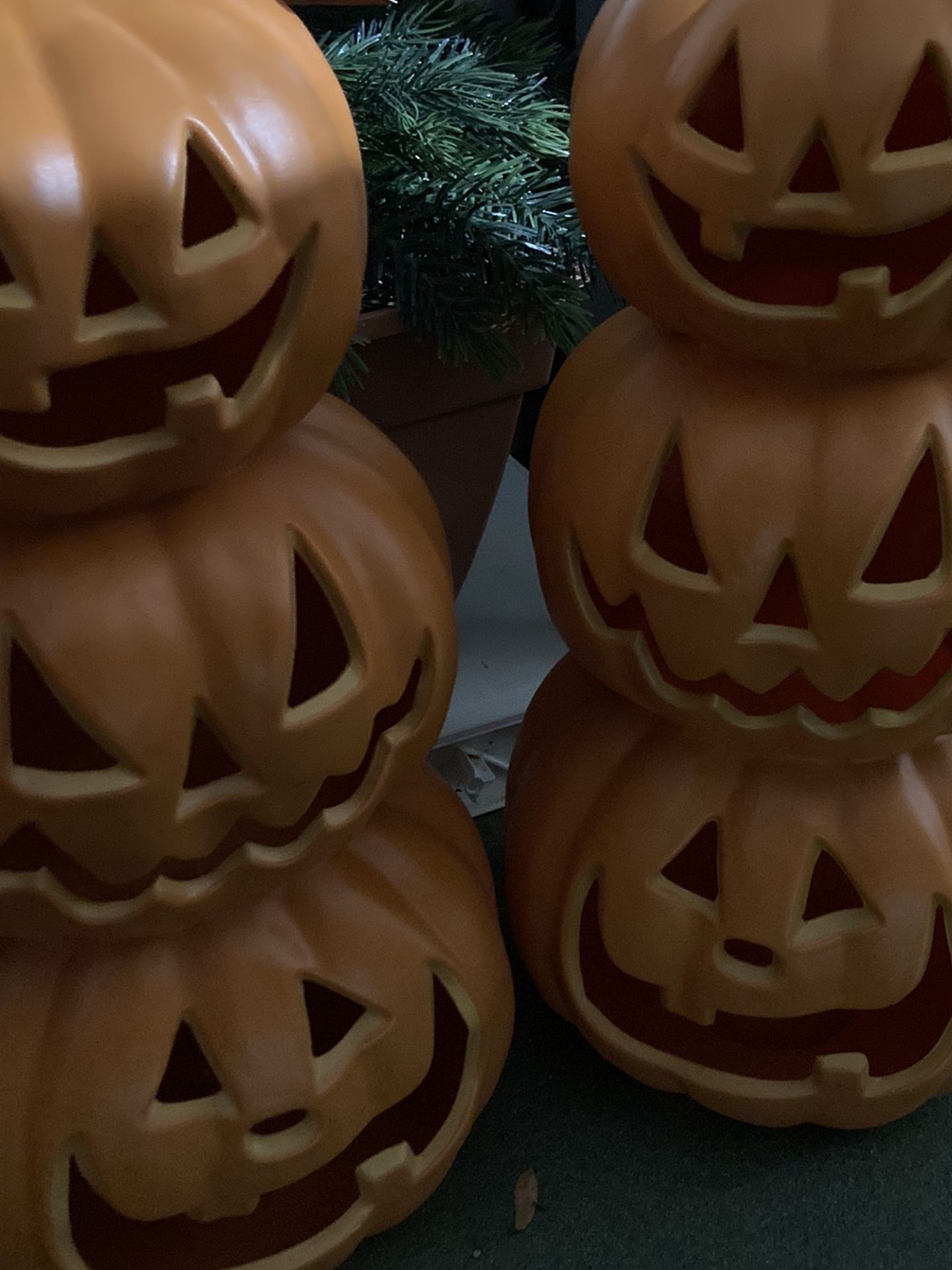 Two topiary pumpkins