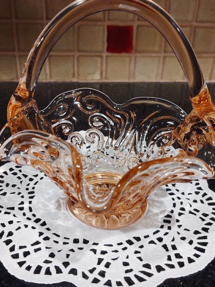 Vintage Depression Glass Basket With Handle