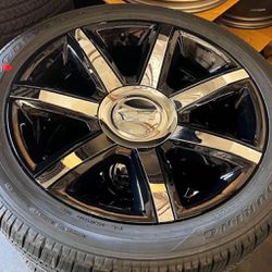 22” Cadillac Escalade Premium Luxury Black Wheels Rims Rines New Goodyear Tires OEM