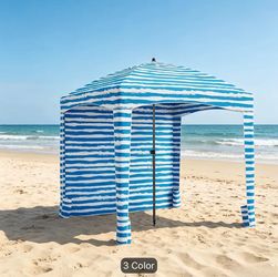 Blue and White Striped Beach Cabana Tent