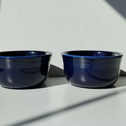 Pair set of 2 Vintage cobalt blue cereal serving soup bowl plate dish