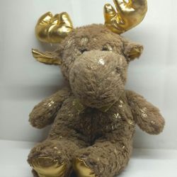 Kellytoy Sugar Loaf 15" Brown Reindeer Plush Gold Antlers Bow Stuffed Animal