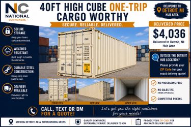 40 FT High Cube One-Trip Shipping Container Delivered to Detroit, MI – $4,036