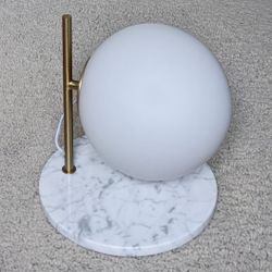NEW Rove Concepts Iris petite table lamp with round marble base globe shade and gold accents