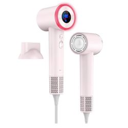 Pink High Speed Hair Dryer & Nozzle, Negative Ionic Fast Blow Drying, 110000 RPM Brushless Motor, Lightweight Low Noise, LCD Display *NEW In Open Box*