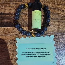 Lava Stone And Tigers Eye Bracelet With Essential Oil Set 