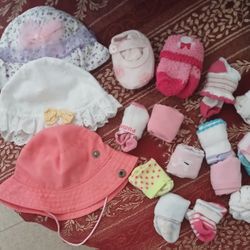 Lots Of Assorted Baby Girl Socks And Hats