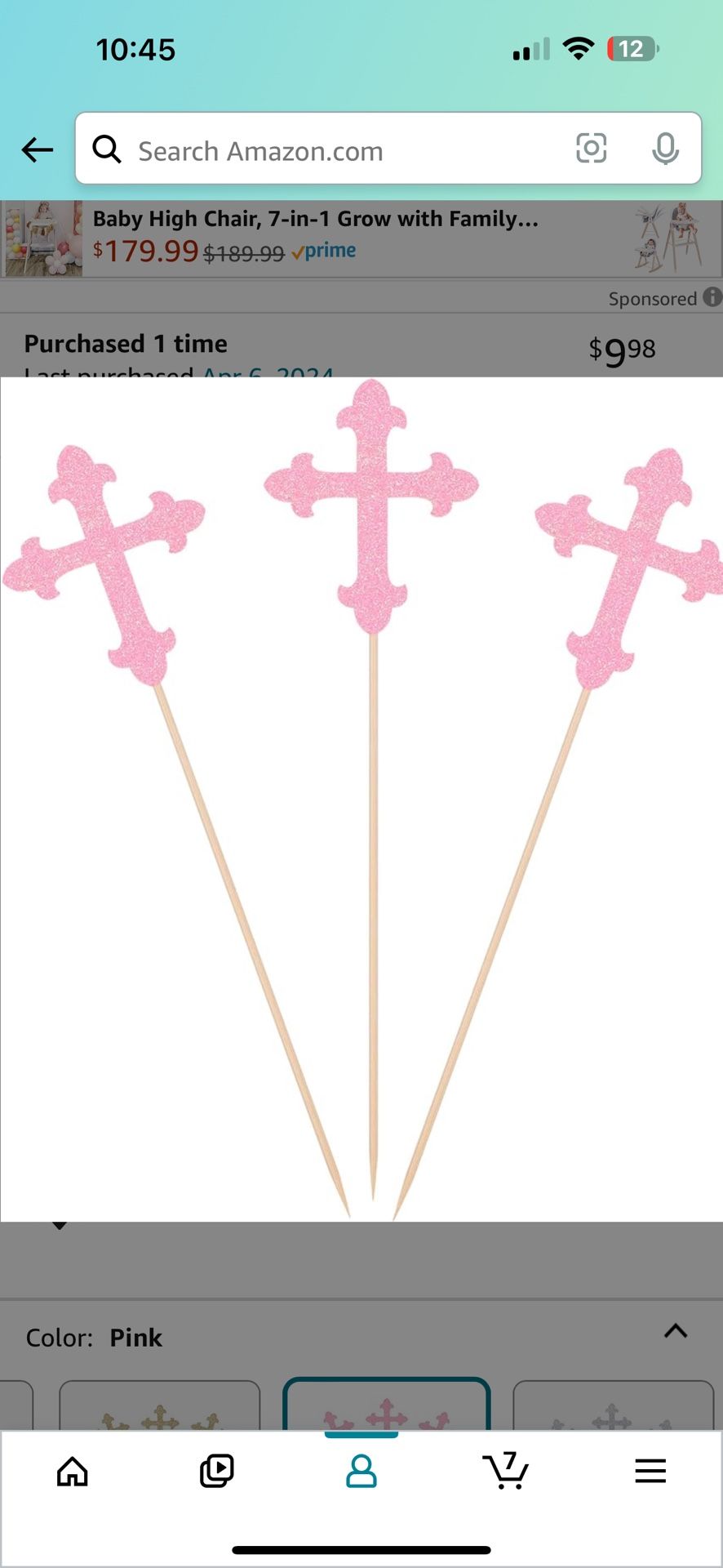 Pink Glitter Cross Center Piece Sticks
