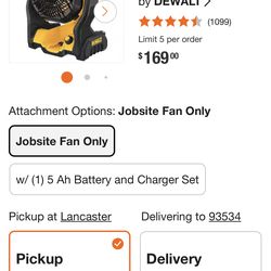 DEWALT 20V MAX Portable Fan, Battery Powered Rechargeable Cordless Shop Fan, Up to 4.5 Hrs Runtime, Variable Speed, 650 CFM, Tool Only (DCE512B) (Used