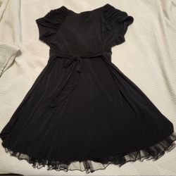 Dots Black Dress With Ruffle At The Hem, Size 2X 