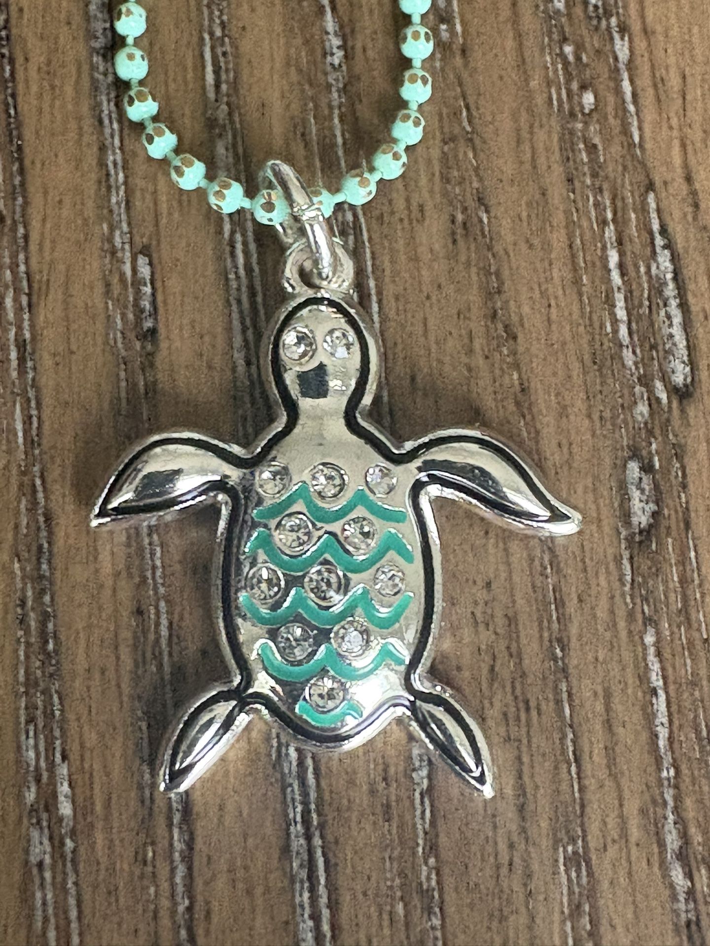 "Beachy Turtle Necklace – Mint Green Beads & Sterling Silver Charm – Handmade Gift"