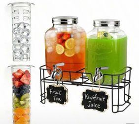 2 Packs 1 Gallon Glass With Stand And 304 Stainless Steel Faucet Party Drink Dispenser