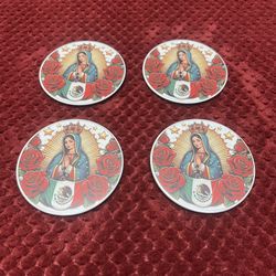 Coasters Set Of 4.   3.5 Inch Round Reversible Metal (Virgin Mary)