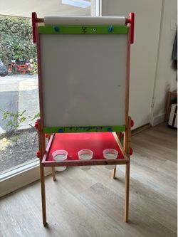 Hape Wooden Kid's Art Easel - Double-Sided Magnetic Whiteboard, Chalkboard w/ Paper Roll