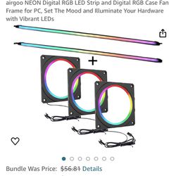 airgoo NEON Digital RGB LED Strip and Digital RGB Case Fan Frame for PC, Set The Mood and Illuminate Your Hardware with Vibrant LEDs