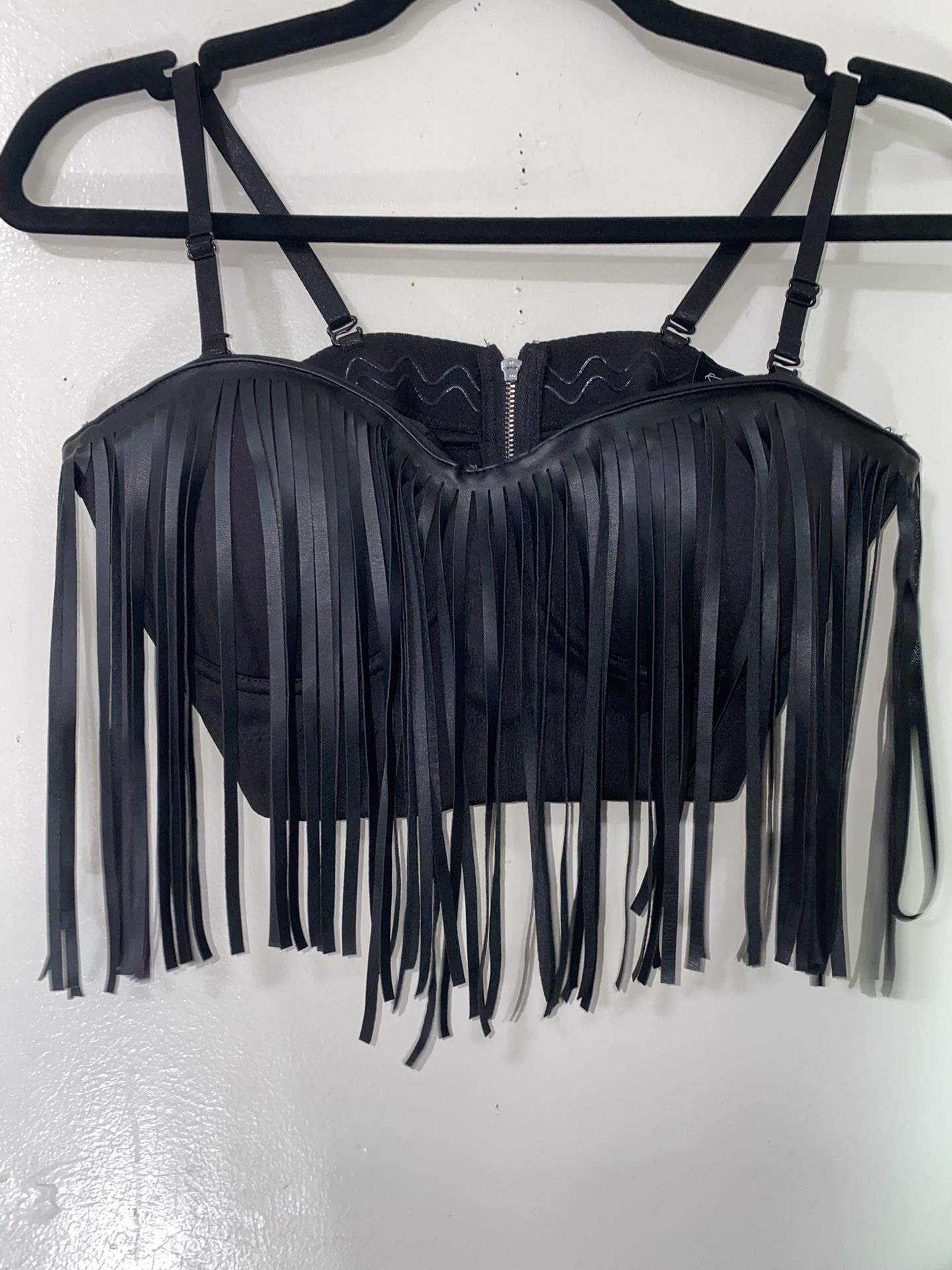 Black Leather Fringe Bra