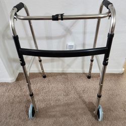 Adjustable Height Adult Walker with Trigger Fold and 5" Wheels