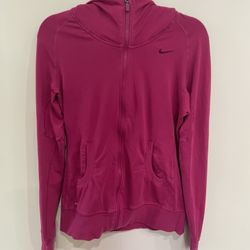 Nike Womens Track Jacket Pink Long Sleeve Full Zip Dri Fit Size Medium Polyester