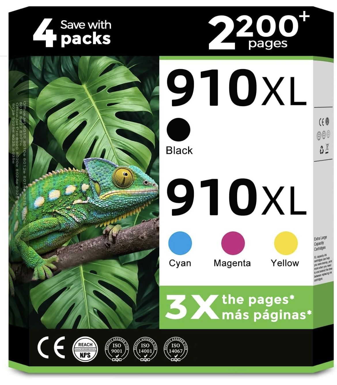 910XL Ink Cartridges Combo Pack for HP 910 XL Printers 8015e 8025e Compatible for HP910XL Black Color HP910 4-Pack for OfficeJet Pro 8020 8028e 8020e 